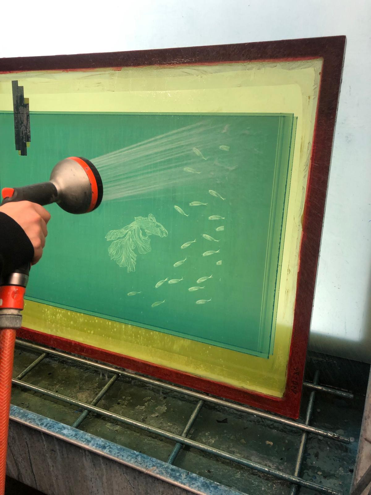 Close-up of layered inks from the Be Brave print process