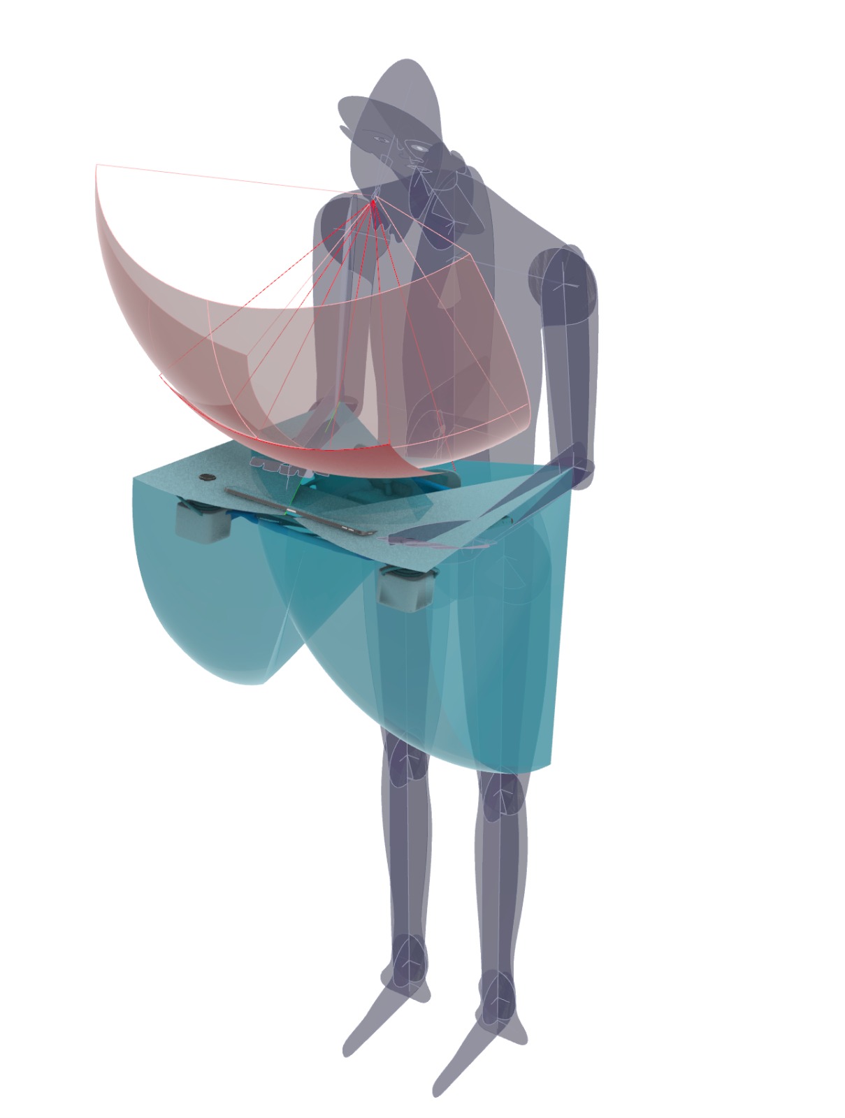 Concept drawing with controls arranged across the remote body