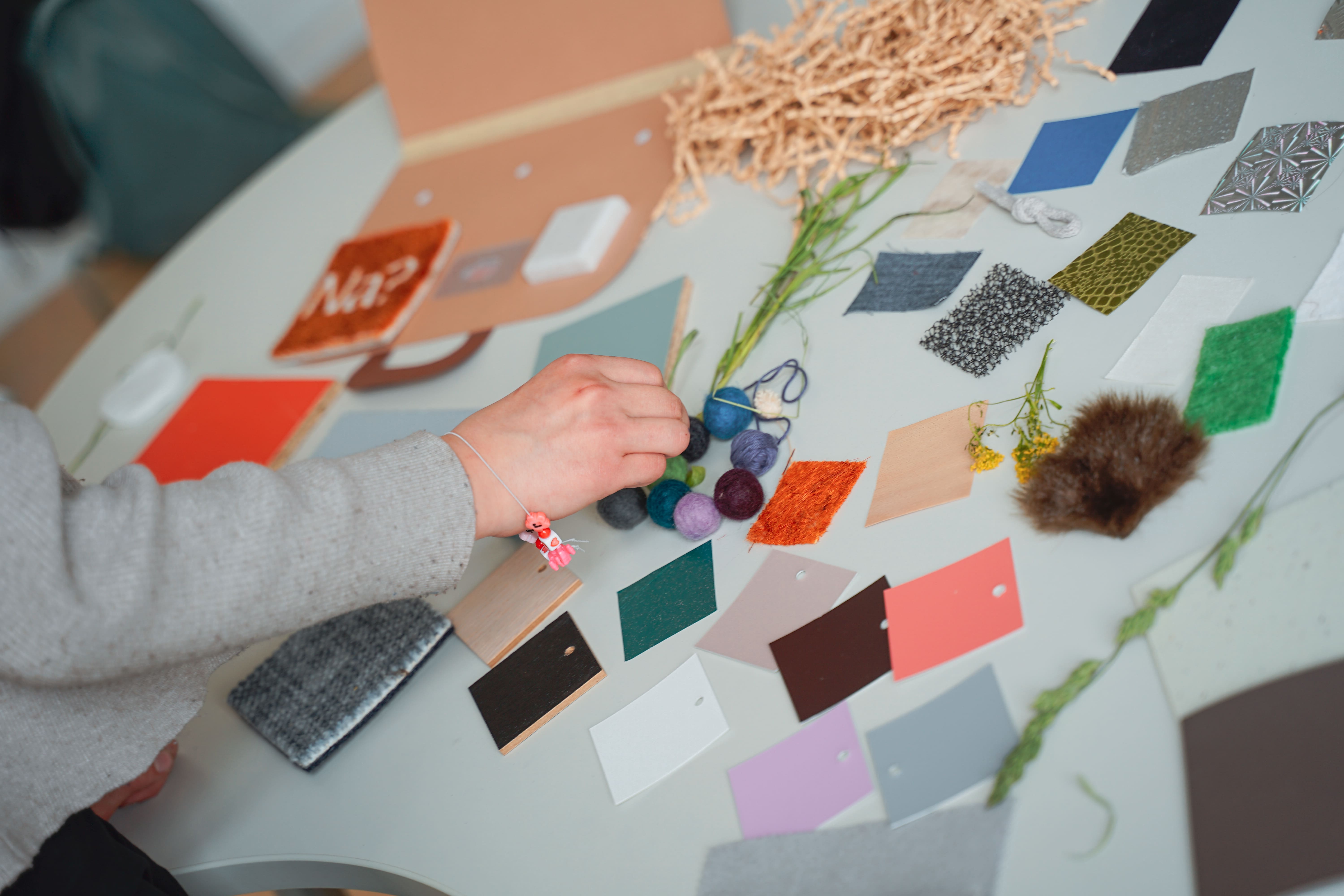 Material selection spread on a table