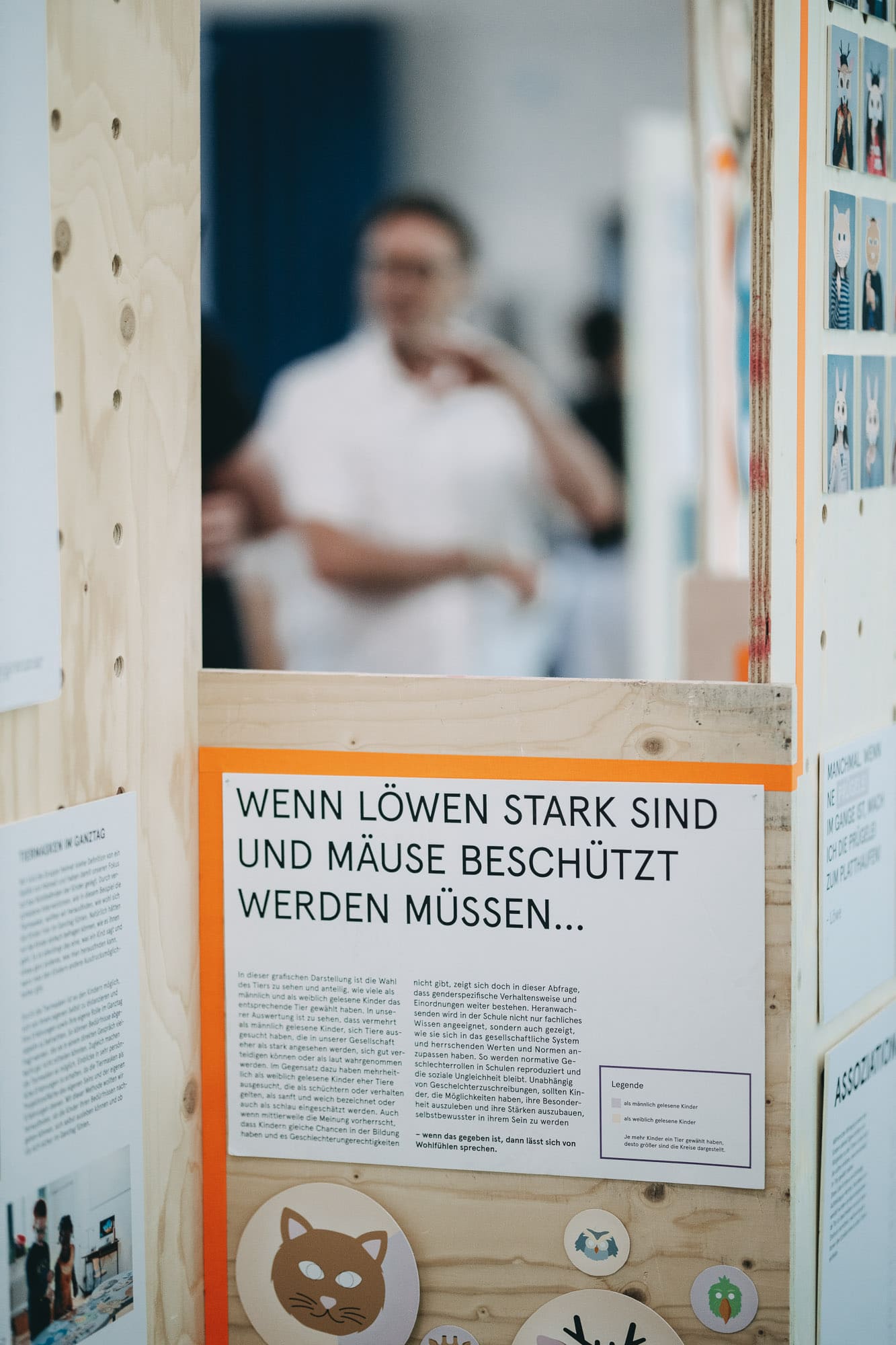 Close-up of a vertical exhibition board