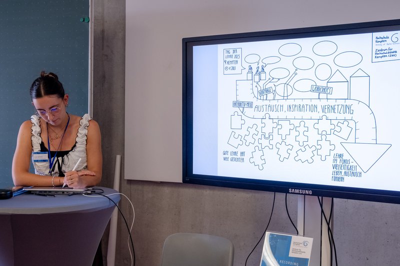 Graphic recording poster displayed on an easel