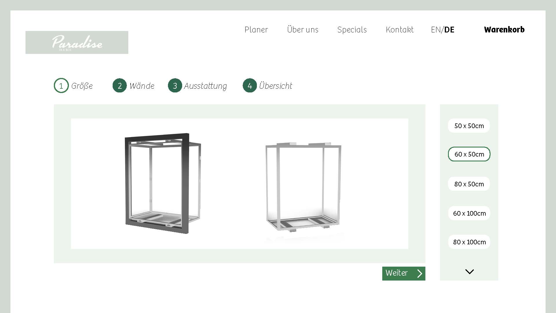 Paradise in a Box web planner screen one