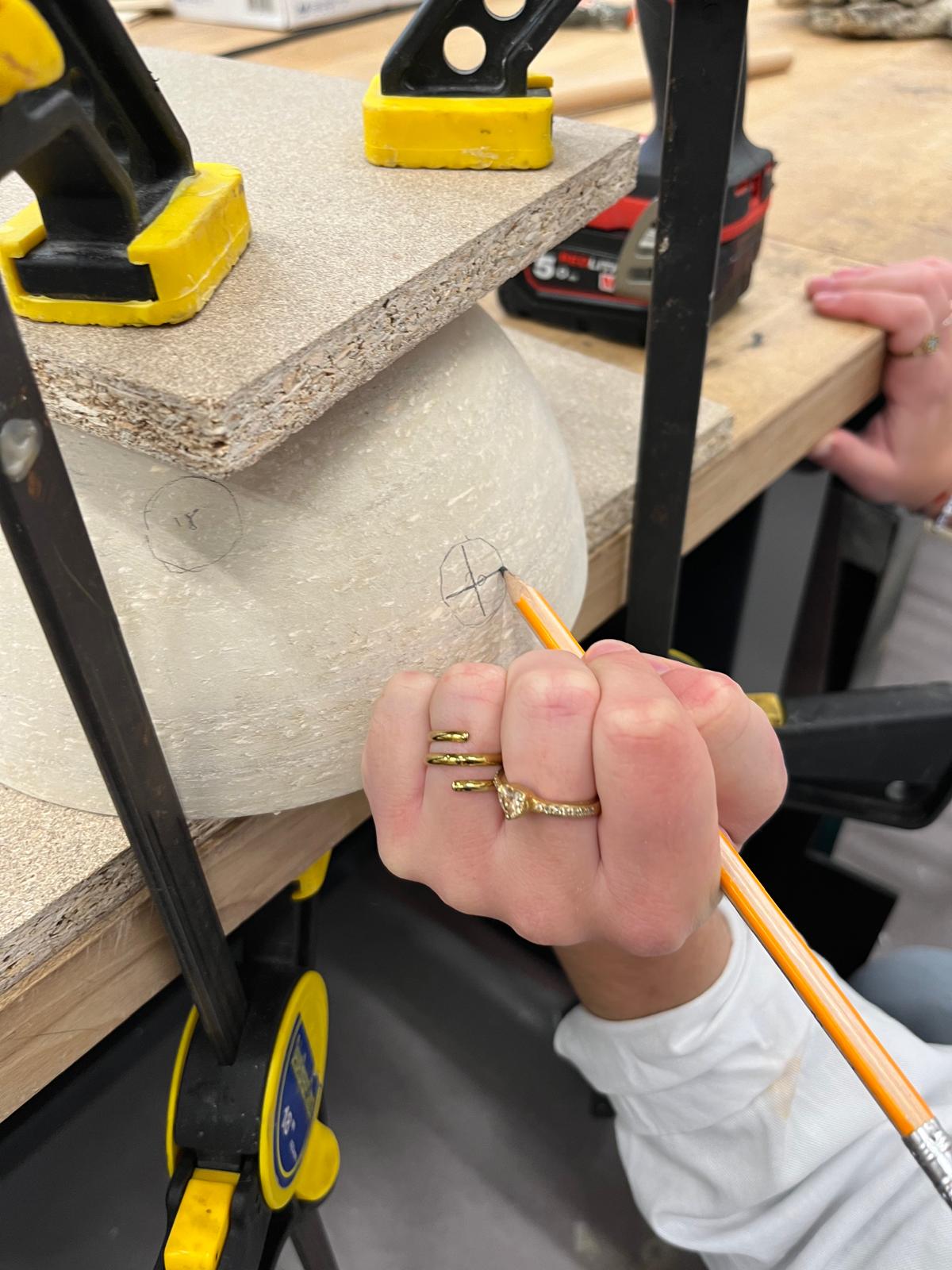 Child-sized toy rocket photographed from the front