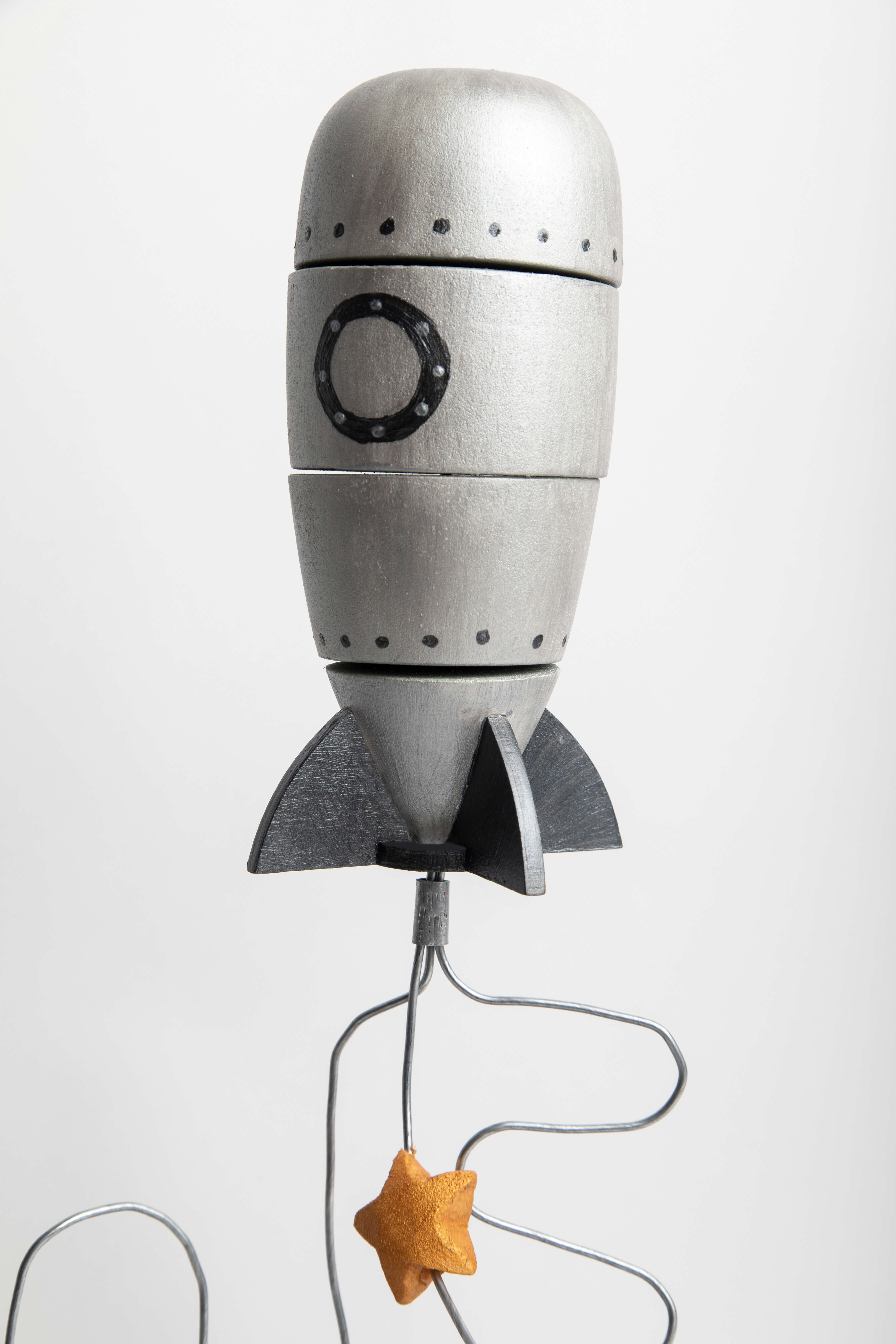 Assembly detail of the wooden rocket prototype