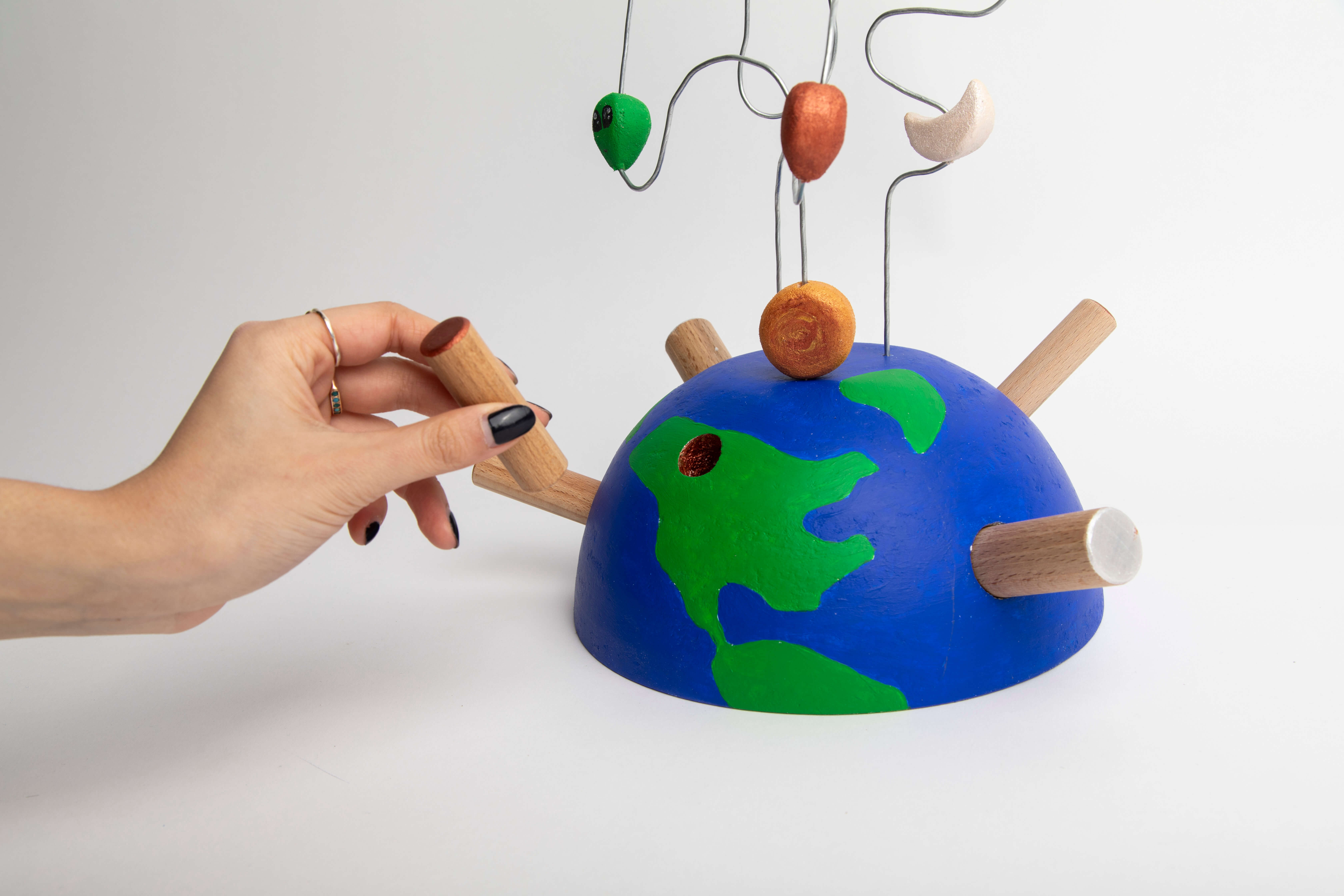 Finished rocket prototype photographed in the workshop