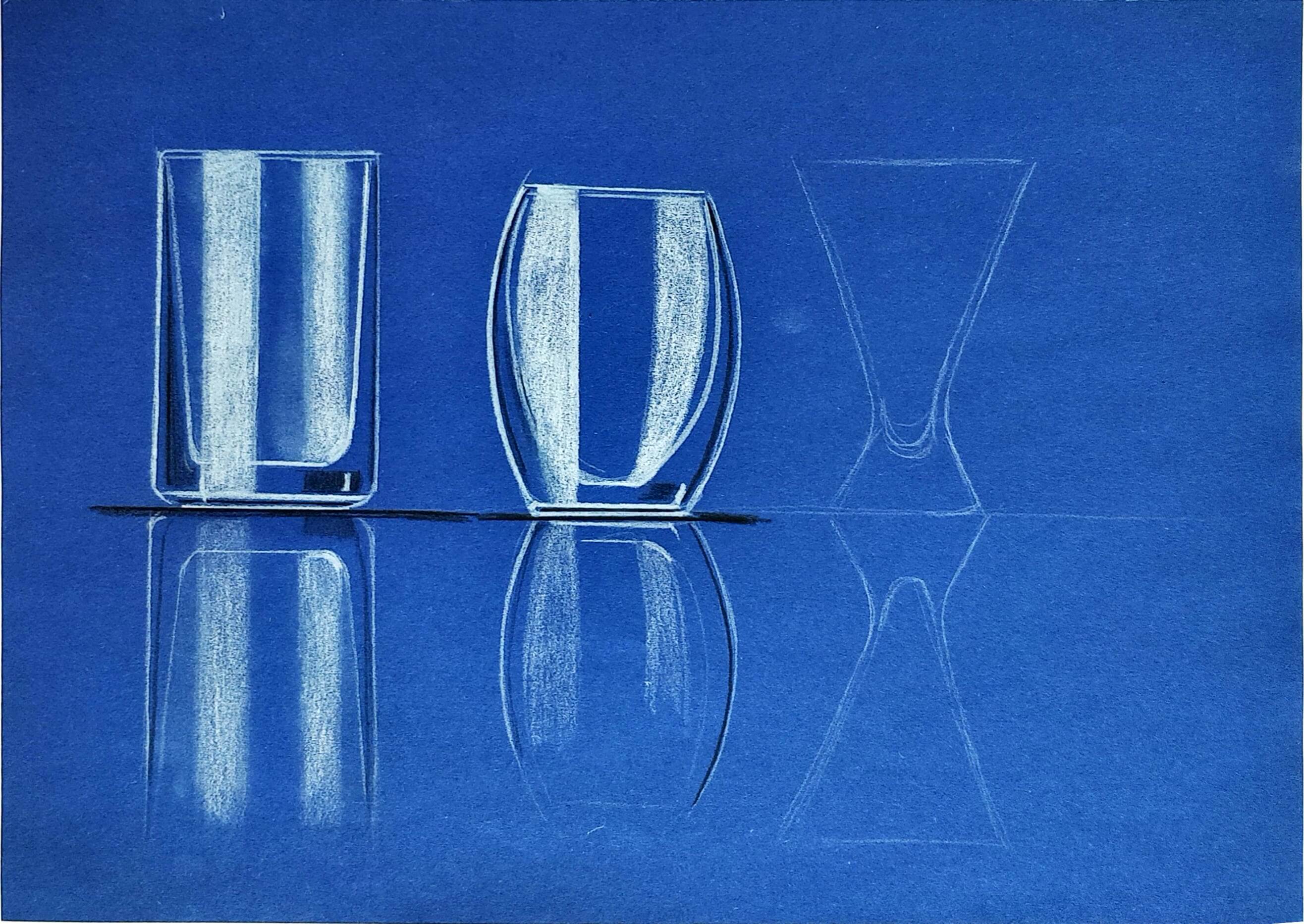 Pair of hand-rendered design sketches on paper